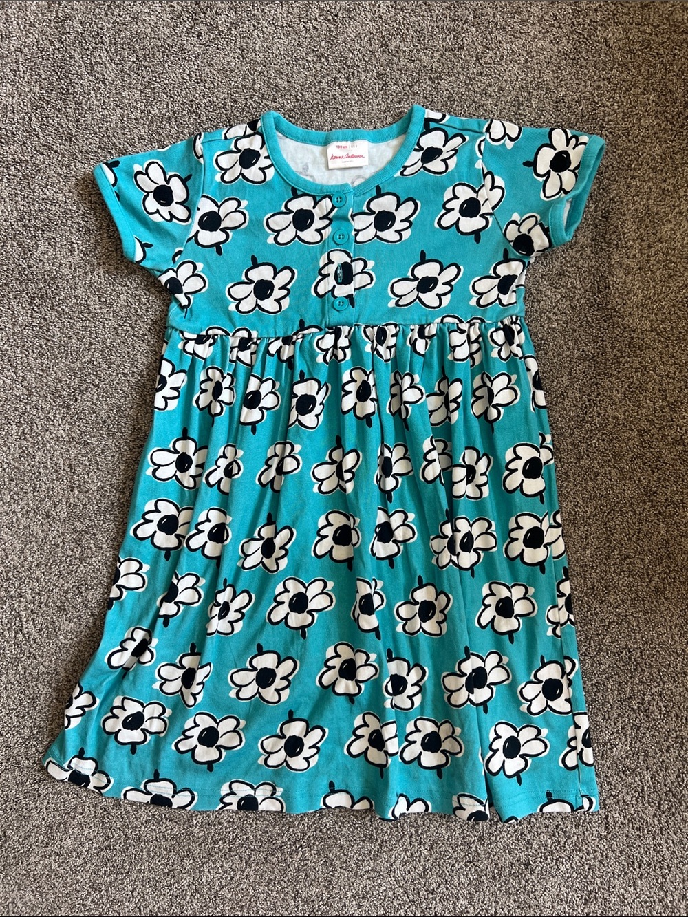 Hanna Andersson Turquoise Floral Short Sleeve Knit Dress